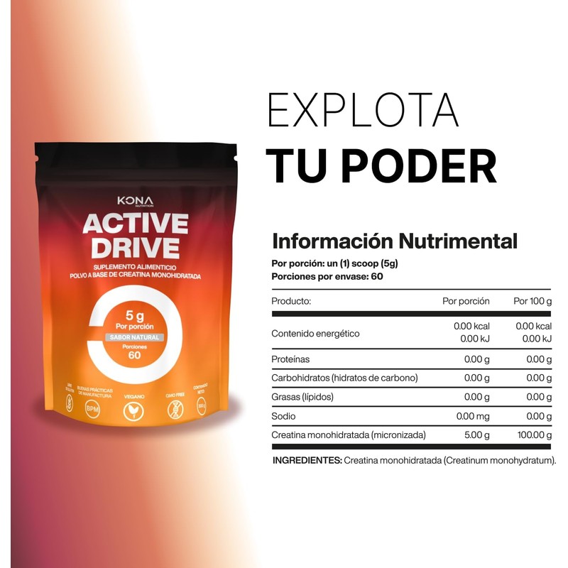 Active Drive Pure Micronized Creatine Monohydrate Powder, Unflavored Strength Training
