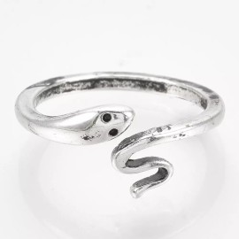 LZD Alloy Cuff Finger Ring Snake Antique Silver Size 7 Adjustable 17mm P395