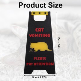 Cat Vomiting Sign, 4 Inch Mini Cat Vomit Pay Attention Sign Funny Gag Gift Cats Vomit Caution Warning Decorations Novelty Cat Gifts for Cats Lovers, Desk Pet Decor (Black, Red & Yellow)