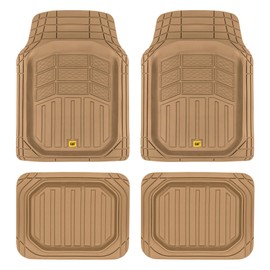 Cat® CAMT-9014 (4-Piece) Heavy Duty Deep Dish Rubber Floor Mats, Trim to Fit for Car Truck SUV & Van, All Weather Total Protection Durable Liners Beige