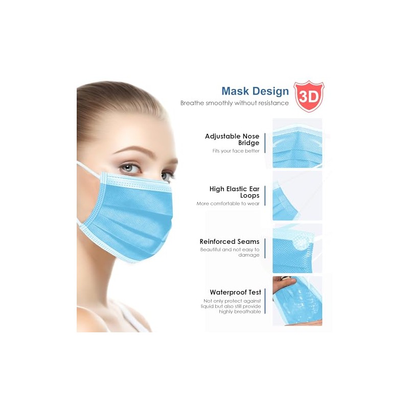 500 Pcs Blue Disposable Face Masks, 3 Ply Face Masks