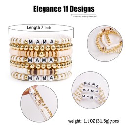 Elegance 11 designs Mama Bracelet Heishi Mom Beaded Bracelets For Women Mothers Day Polymer Clay Surfer Stackable Beads Boho Bracelet Summer Beach Jewelry Set
