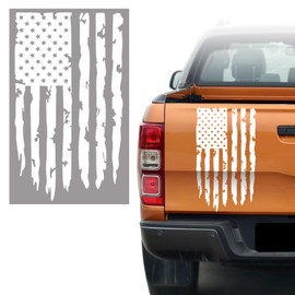2 Pack Distressed American Flag Truck Tailgate Vinyl Decal 11" x 20" Black USA US Flag Side Rear Tailgate Decal Sticker for Most Pickup Trucks Rear Car Sticker (White)