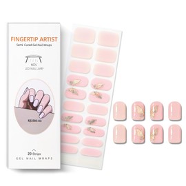 QQPPOLIU Nail Gel Strips Pink Semi Cured Nails Wraps with Butterfly Design for Girls and Women Home Manicure with 60S UV Lamp Curing 20Pcs