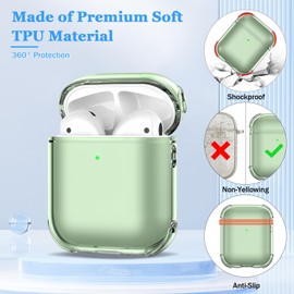MHYALUDO Compatible with Airpods Case Cover, Compatible with Airpods 1st/2nd Gen (2016/2019), Clear Soft Shockproof Case with Lanyard Cleaning Pen,Green