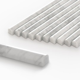 10-Pack Carrara White Marble Pencil Liner Tile, 3/4" x 12" Honed Natural Stone Bullnose Tile Edge Trim Molding for Kitchen Backsplash, Bathroom and Shower Wall