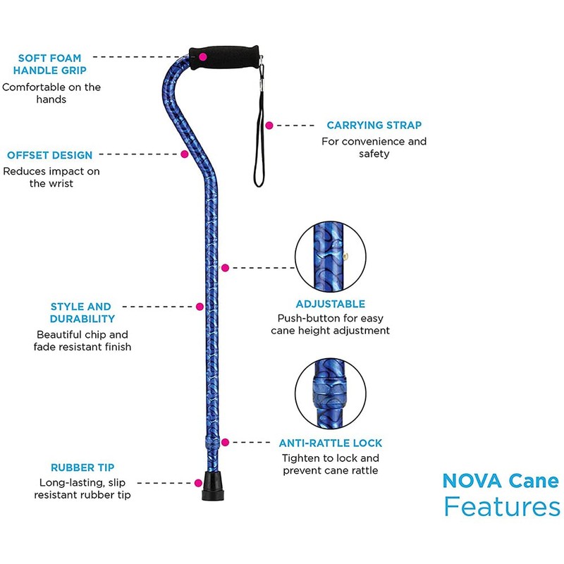 NOVA Heavy Duty Walking Cane with Offset Handle, 500 lb.