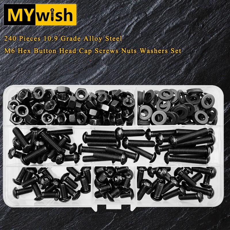 Mywish 240 Pieces M6 Screw Nuts and Bolts Assortment Kit,