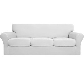 Easy-Going 4 Pieces Stretch Soft Couch Cover for Dogs - Washable Sofa Slipcover for 3 Separate Cushion Couch - Elastic Furniture Protector for Pets, Kids (Sofa, Snow White, Large)
