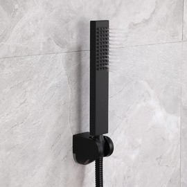 Asyas Square Solid Brass Hand Held Shower Sprayer Head with Adjustable Wall Connector Shower Holder and Hose Set Matte Black High Pressure