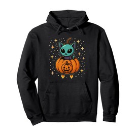 Cat in Pumpkin Rocket Pullover Hoodie