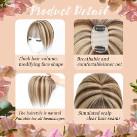 EROADE Hair Toppers for Women Real Human Hair， 360°3D Cover Toppers Hairpieces for Women with Thinning Crown Wispy Clip in Bangs Realistic Scalp Hairline (P4/27, Wispy Bangs)