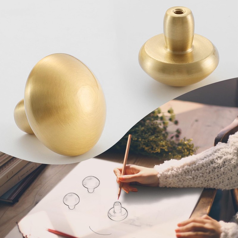 Flybath 5 Pack Mushroom Cupboard Door Knobs Cabinet Solid Brass