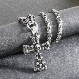 Klapgo Men's 316 Stainless Steel Skull Cross Pendant Necklace 27.5" Gothic Punk Heavy-Duty Chain 0.36lb Edgy Rock Biker Jewelry for Men