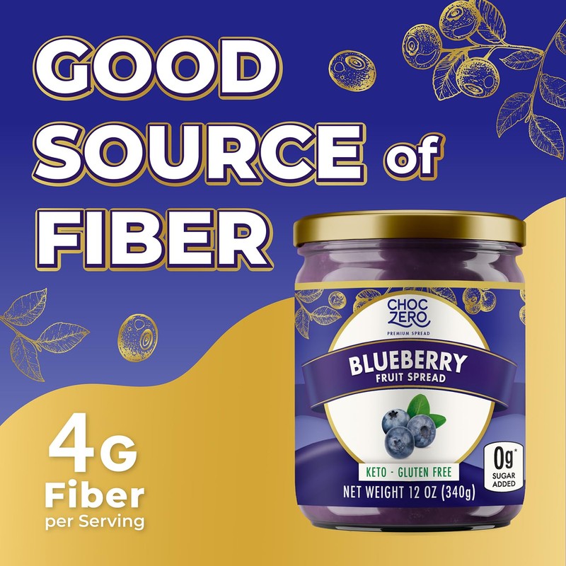 ChocZero Keto Blueberry Fruit Spread, No Added Sugar, Low Carb,