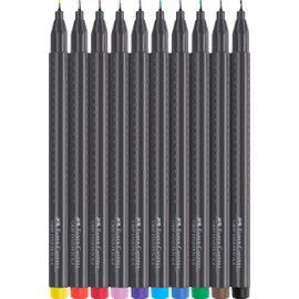 Faber-Castell Faber-Castell 151610 Box mit 10 Grip Finelinern, 0,4mm Fineliner Stifte mit ergonomischem Griff, Zeichnungs- und Faserstifte mit feiner Spitze für Erwachsene, Lebendige farbige Kunststifte
