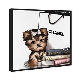 The Oliver Gal Artist Co. Animals Framed Wall Art Canvas Prints 'Fashion Book Yorkie Glam Custom' Dogs and Puppies Home Décor, 20" x 20", Brown, White