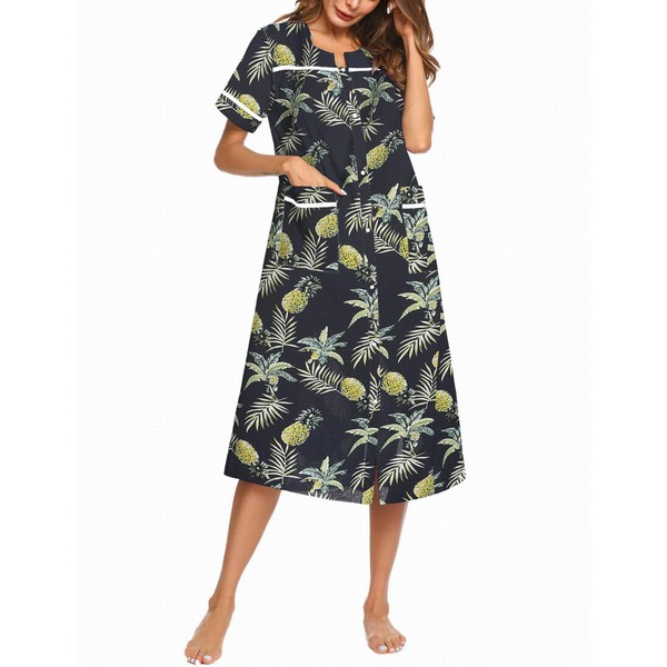 Ekouaer Womens Snap Front Dusters Cotton Housecoat Short Sleeve Nightgown