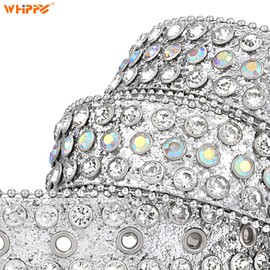 WHIPPY Women Rhinestones Leather Belts Bling Studded Western Cowgirl Waist Belt for Jeans Pants with Removable Buckle, Silver Sequin, L