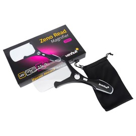Levenhuk Zeno Read ZR20 Lightweight Handheld LED Magnifier with Light and 2.5x / 25x Magnification for Close Work with Small Texts, Documents, Images, Photos