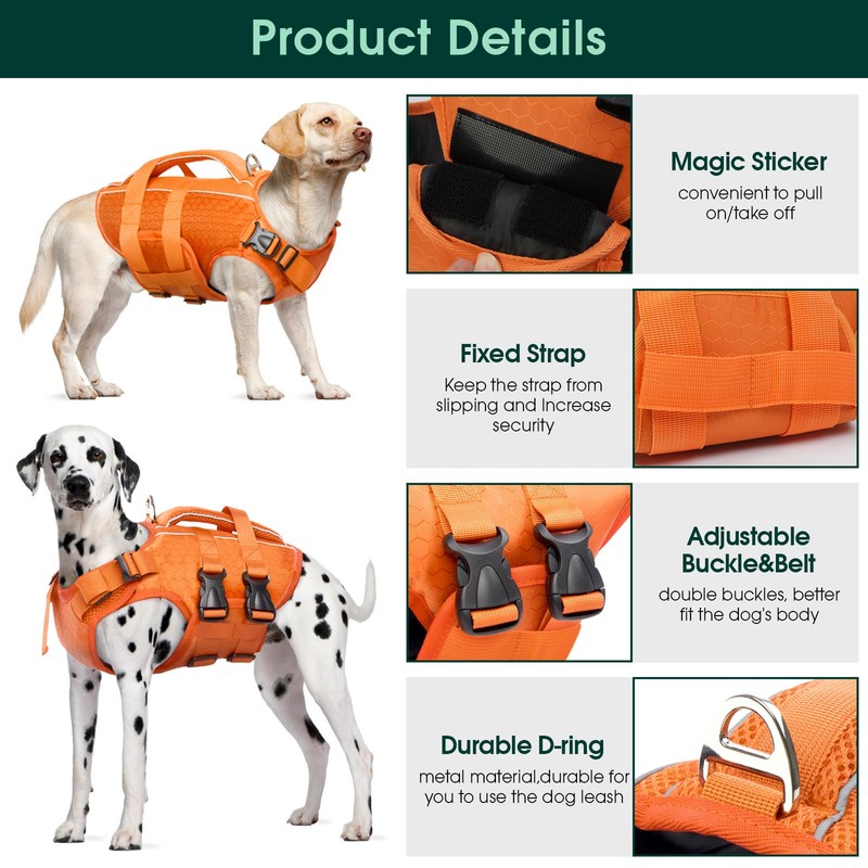 Kuoser Dog Life Jacket High Flotation, Reflective Dogs Life Vest