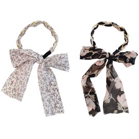 scicent Bow Headband for Women 2 Pieces Vintage Twist Bow Wired Headbands, Head Scarf Bows Hair Accessories Yoga Wraps Sports Elastic Turban for Girls Women Hairdressing - 23431