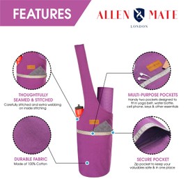 ALLEN & MATE Unisex Yoga Exercise Mat Bag with Large Size Pocket, Big Capacity Mat Tote Shoulder Carrier for Men & Women (Purple)