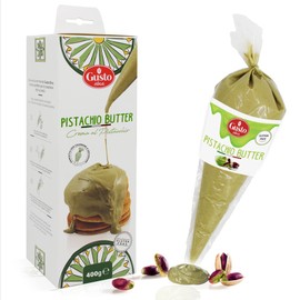 GUSTO ETNA Pistachio Nut Butter Cream in Squeeze Pouch, Spread, Cake Filling & Icing, Frosting, Dessert, Sweet Pistachio Butter, Pistachio Paste, From Bronte, Sicily, Italy, Non GMO, 14.1 oz (400 g)