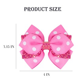 Glitter Polka Dot Hair Bow for Girls, IKOLA 4 Inch Grosgrain Ribbon Hair Bow Clips, Non Slip Metal Alligator Hair Barrettes Hairpins | Handmade Hair Accessories for Toddler Girls, Teens - Pink