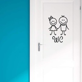 Black Cartoon Boy Girl Toilet Door Wall Sticker Washroom Sticker Home Decor Durable and Useful,Toilet Accessories,Bathroom Accessories