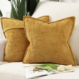 MADIZZ Decorative Chenille Neutral Pillow Covers 40x40 cm Yellow Pack of 2 Throw Pillows for Couch Sofa Boho Accent Pillow Cases for Bed Cushion for Bedroom Living Room Modern Home Decor