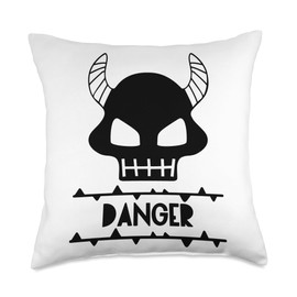Danger Horns Mask Skull Skeleton Gift Cute Funny Danger Throw Pillow, 18x18, Multicolor