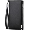 Huztencor Men's Long Wallet, Popular, Magnetic Protection, Cowhide Leather, Thin