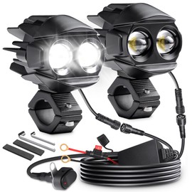 Nedriove Motorcycle Fog Lights, D7 Motorcycle LED Fog Lights Kit Auxiliary Driving Lights 6500K White with Switch Wiring Harness for Motorcycle E-Bike ATV UTV Trike