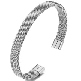 Jude Jewelers Stainless Steel Wire Mesh Open Cuff Bangle Bracelet (Silver)