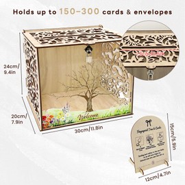 Unique Wedding Card Box with Fingerprint Tree, Wooden Card Box with Acrylic Window for Reception, Party, Graduation, Envelope & Money,Baby Shower, DIY Décor, Large Capacity, Lockable