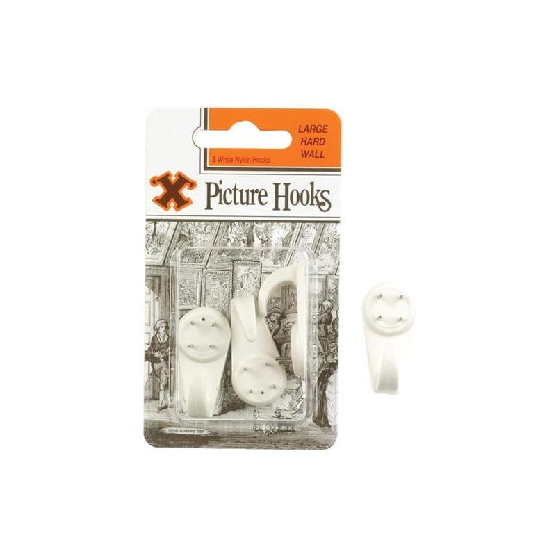 X Hard Wall Hooks Medium White Nylon 3 Pack Blister