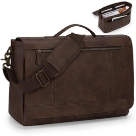 RAINSMORE Leather Messenger Bag for Men 15.6 Inch Laptop Bag Vintage Briefcase Large Computer Bag Satchel Shoulder Bag For College,Work,Business,Office,Dark Brown
