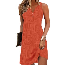 Disamer Womens Summer Dress 2025 Casual Button Down V Neck Sleeveless Boho Floral Beach Sundresses Vacation A-Line Dresses,LIU Orange,X-Large