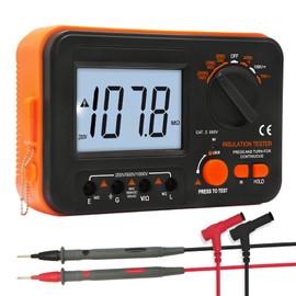 Digital Megohmmeter, Kethvoz 1000V Insulation Tester, Insulation Resistance 0.1MΩ-2GΩ with 250V/500V/1000V Test Voltage, Measure AC/DC Voltage Insulation Tester, Includes Measuring Tips Crocodile