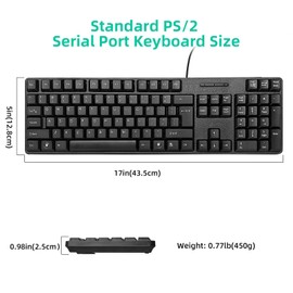 YORUNOHOSHI Wired PS2 104 Keys Computer Keyboard with Stands,Waterproof - US Layout Compatible for Windows, PC, Laptop, Black