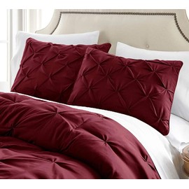 3 Piece Burgundy Red Pintuck Comforter Set Full Size | Beautiful Pinch Pleated Elegant Textured Geometric Pattern Solid Color Luxury Bedding - Subtle Touch Comfortable Warm Soft Cozy Comfy Microfiber