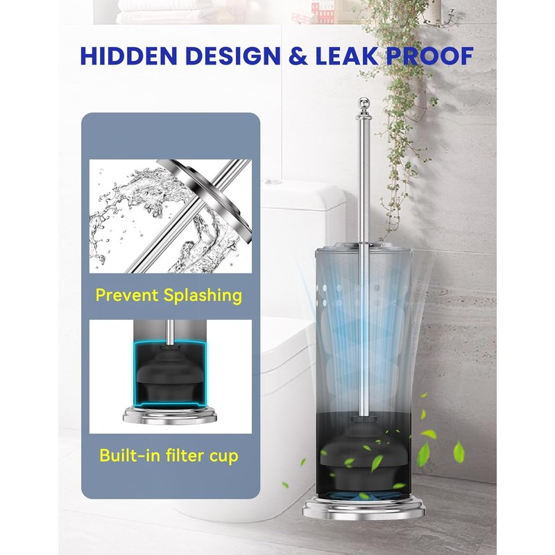 Dowry Anti-Hand Off Toilet Plunger with Holder for Bathroom,Powerful Efficient