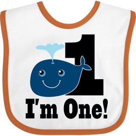 inktastic 1st Birthday Boy Whale 1 Year Old Baby Bib White and Orange 2efac