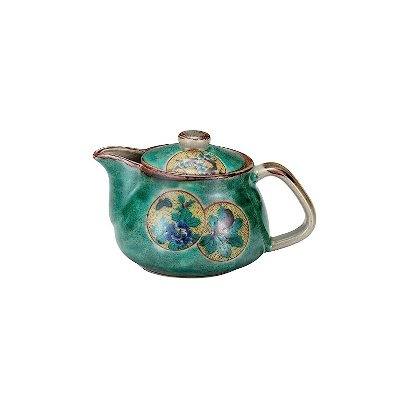 Kutani Potted Teapot, Green Round Crest K8-551