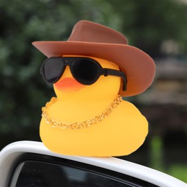 wonuu - Pato de goma para coche, diseño de pato amarillo con sombrero de sol, anillo de natación, anteojos de sol para decoración de salpicadero de coche