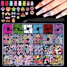 3D   Charms Mix  Flower Bear Bowknot  Charms Gummy Star Heart Lollipop  Hollow Heart Beads with Glue and Pickup Tools(18 with Glue):_11-Kit 5