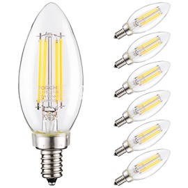 TORCHSTAR Dimmable E12 LED Candelabra Bulb 60W Equivalent, Vintage Chandelier Light Bulbs, UL Listed, LED Filament Candle Bulb C11, Clear Glass, Ceiling Fan Light Bulbs, 2700K Soft White, Pack of 6