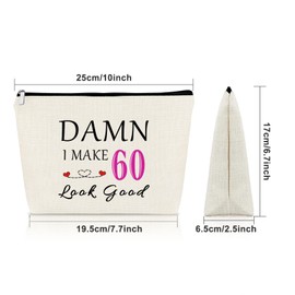 Sazuwu 60th Birthday Gifts for Women Funny Makeup Bag 60 Year Old Birthday Gifts for Mom Grandmother Wife Aunt Cosmetic Bag Mother's Day Christmas Retirement Present