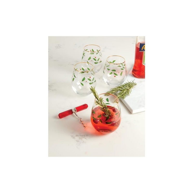 Lenox 888202 Holiday 4-Piece Stemless Wine Glasses, Christmas Drinkware Set,